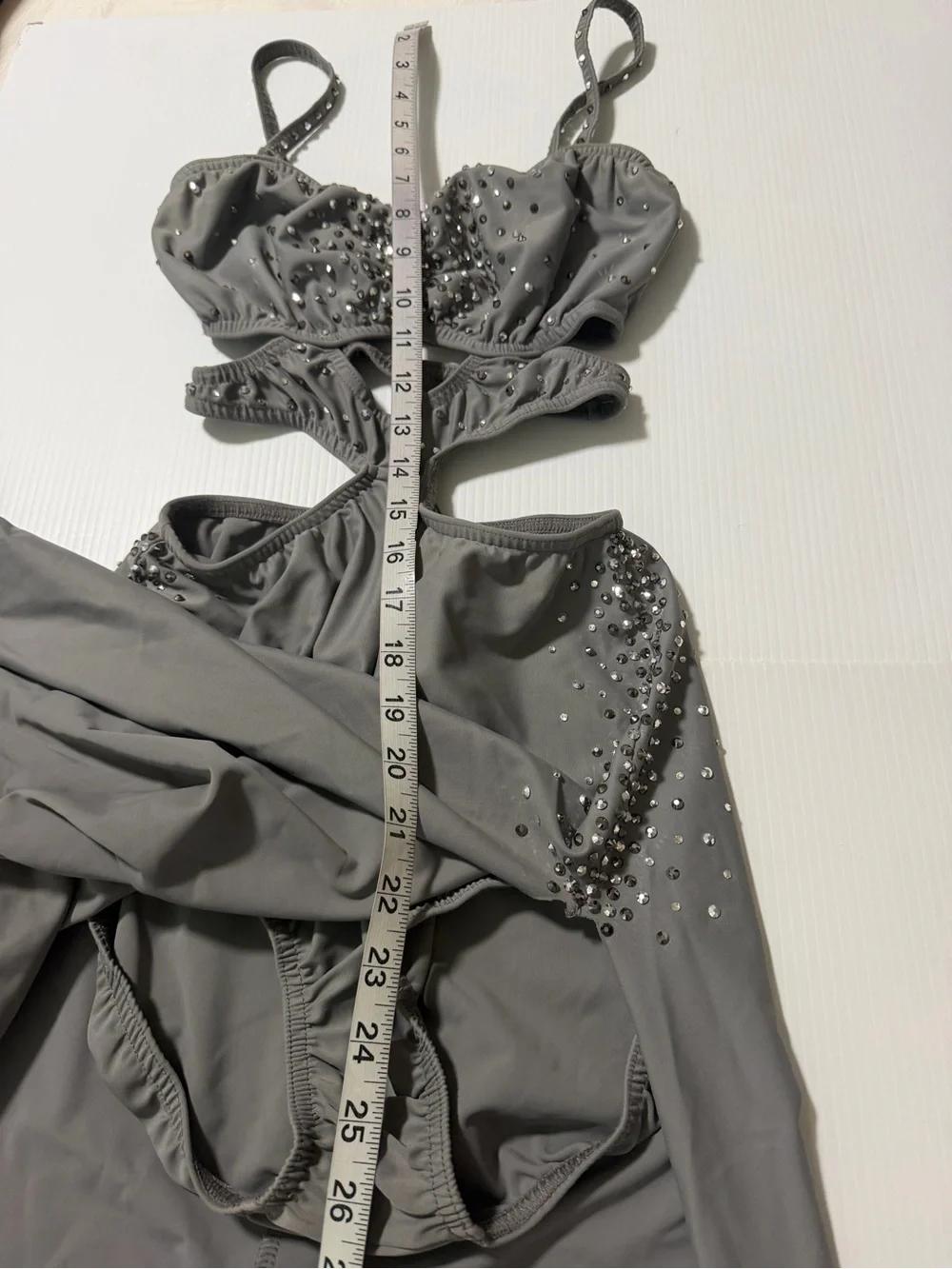 Kelle dance solo lyrical costume gray CLOSER TO FINE 8434 rhinestoned MA adult